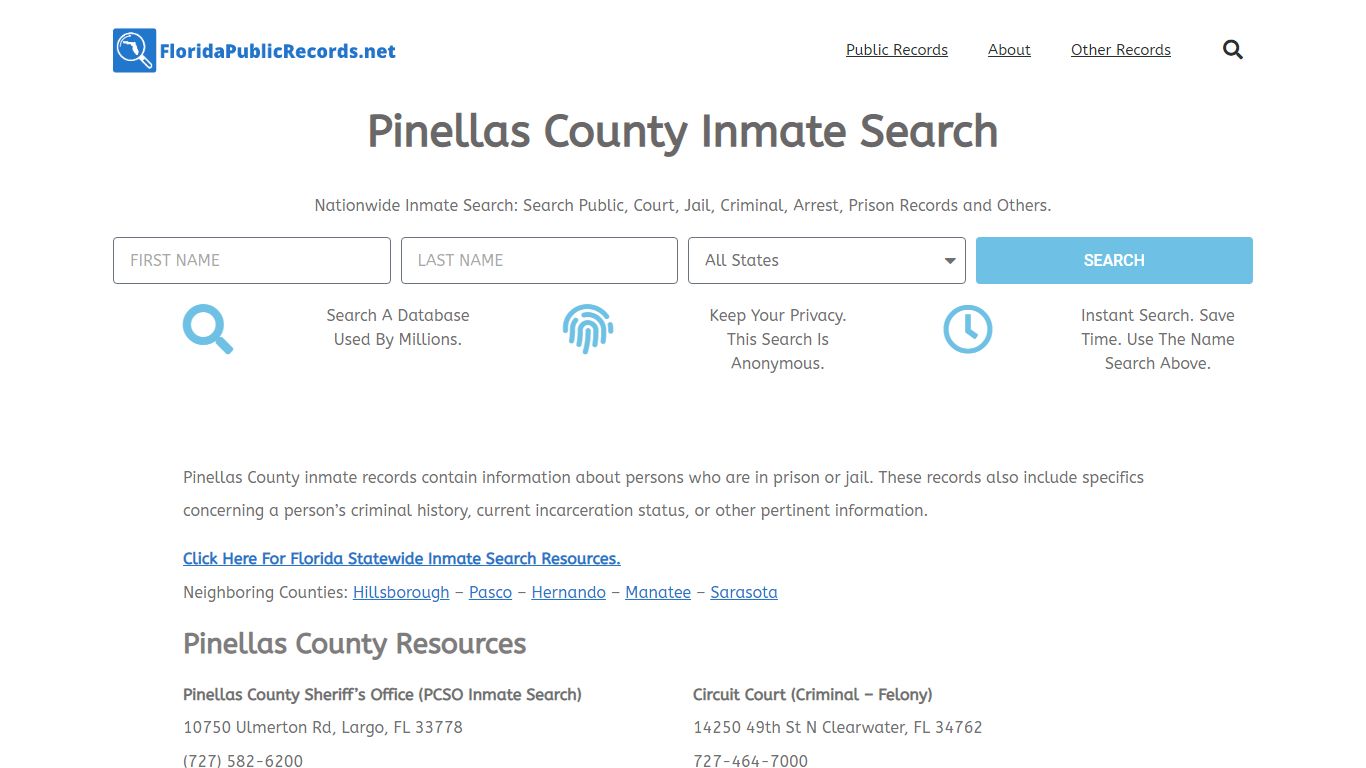 Pinellas County Inmate Search - PCSO FL Current & Past Jail Records
